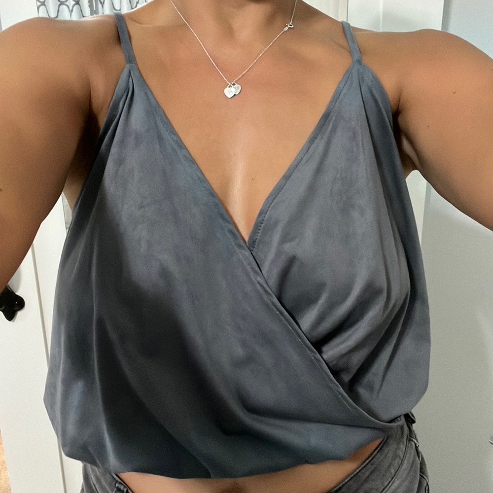 Charlotte Russe Gray Crop Top Strappy Flattering